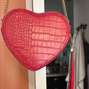 Heart-Shaped Red Croc-Embossed Bag